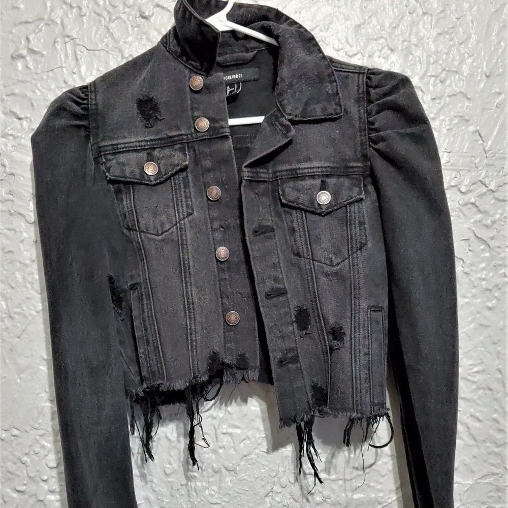 80's cool black faded denim jacket